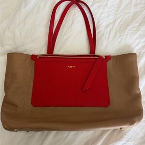 Lanvin Red and Tan Tote Bag